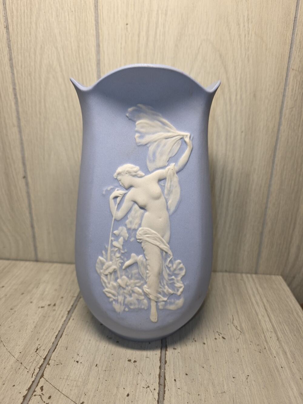 Vintage Made In Russia Bisque Porcelain Vase Blue White Classical Maiden Cameo